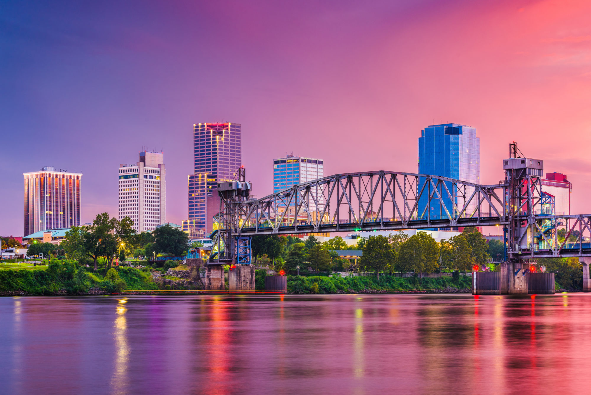 City of Little Rock, AR across the river at sunset