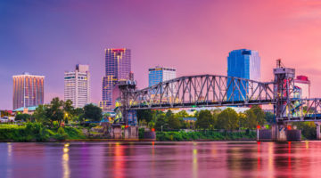 City of Little Rock, AR across the river at sunset